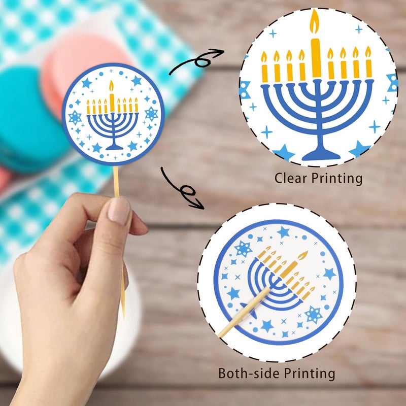 Moitkptt 24Pcs Hanukkah Cupcake Toppers, Glitter Star of David Candlestick Hexagram Chanukkah Cupcake Toppers for Hanukkah Party Decorations Supplies (print) - Image 5
